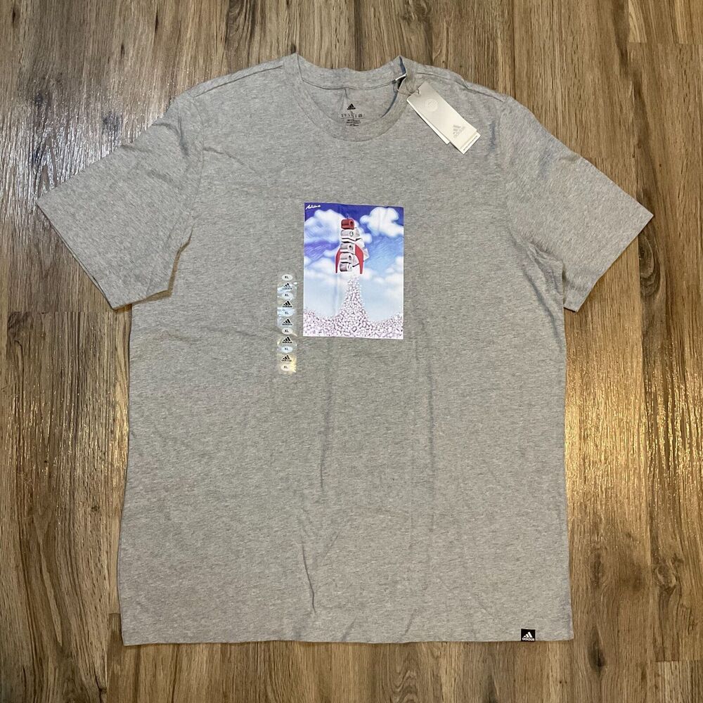 New Adidas Originals Boost Rocket Graphic Tee Mens Gray Size XL Long Sleeve NWT